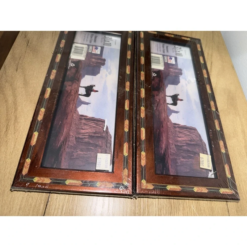 Vintage Western Native Picture Frame Western Cowboy Panoramic View 2 Pieces G